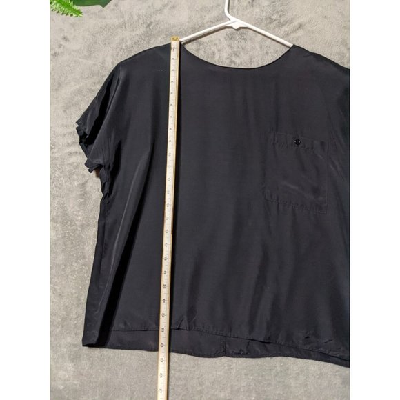 🍑VTG PETITE IMPRESSIONS 100% Rayon Women Blouse Padded Shoulder Black SIZE 14 - Picture 6 of 12